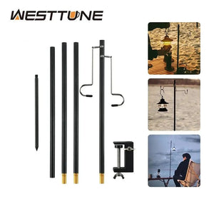 Planet Gates WESTTUNE 4-Section Camping Lantern Stand Aluminum Alloy Detachable Lamp Pole Portable Outdoor Light Holder Folding Lamp Hanger