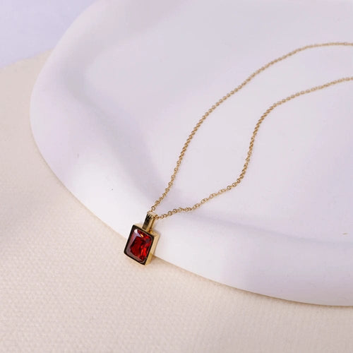 Planet Gates WF0219-01 WILD & FREE Trendy Red Zircon Crystal Pendant Stainless Steel Necklace Luxury Exquisite Women Wedding Jewelry