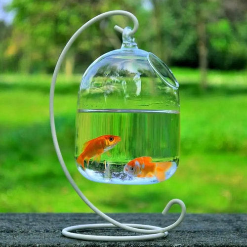Planet Gates White-01 Round/Rectangle Shape Hanging Glass Aquarium Fish Tank Fish Bowl Transparent Vase Ornament With Rack Holder Home Decoration