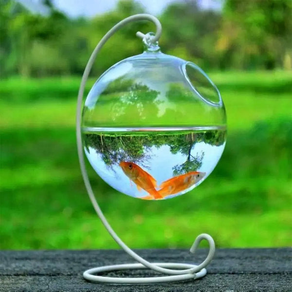 Planet Gates White-02 Round/Rectangle Shape Hanging Glass Aquarium Fish Tank Fish Bowl Transparent Vase Ornament With Rack Holder Home Decoration