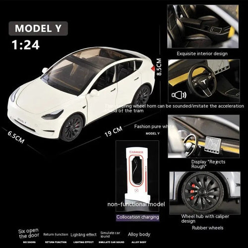 Planet Gates WHITE 1:24 Toy Cars Model Y Pull Back Vehicles Diecast Car Model Car Toys for Boys and Girls 3 to 12 Years Old Black