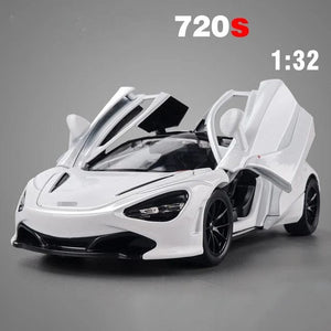 Planet Gates White 1/32 Scale 720S Alloy Sports Cars Model Diecasts Toys Metal Vehicles Model with Sound Light Doors Can Be Opened Car for Boy Gift
