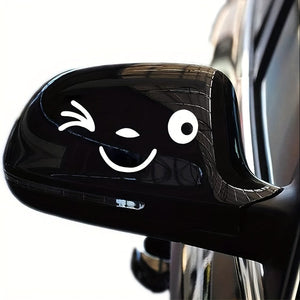 Planet Gates White 1 Pair Cute Smiling Face 3D Decal Stickers For Car Rearview Mirror L+R Mirror, Car Side Rearview Mirror Stickers, Smile Cute Car Stickers For All Cars