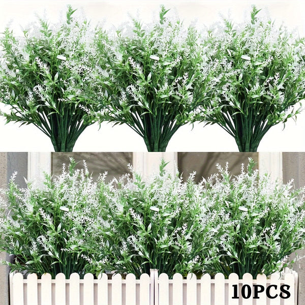 Planet Gates white 10 Bundles Artificial Lavender Flowers Outdoor UV Resistant Fake Flowers No Fade Faux Plastic Plants Garden Porch Window Box Decorating Indoor Outside Hanging Planter Home Kitchen Office Wedding Garden Decor