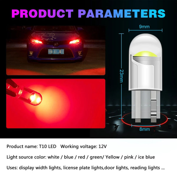 Planet Gates White / 10pcs 10PCS W5W LED T10 Car Light COB Glass Housing Auto Automobiles Wedge License Plate Lamp Interior Dome Reading Light t10 DRL Bulb