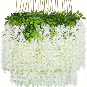 Planet Gates White 12 Pieces Of Artificial Hanging Plants, High Quality Antioxidant Artificial Flowers, Artificial Wisteria Plants, Artificial Plants For Home Decoration Wall Decoration Wedding Party Decoration
