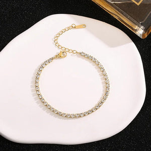 Planet Gates White / 15-20 cm Stainless Steel Shiny Clear Zircon Bracelet For Women Girls Gold Color Non-fading Exquisite Bangles Party Jewelry Gifts 2024 New