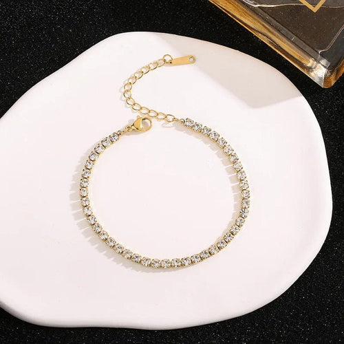 Planet Gates White / 15-20 cm Stainless Steel Shiny Clear Zircon Bracelet For Women Girls Gold Color Non-fading Exquisite Bangles Party Jewelry Gifts 2024 New