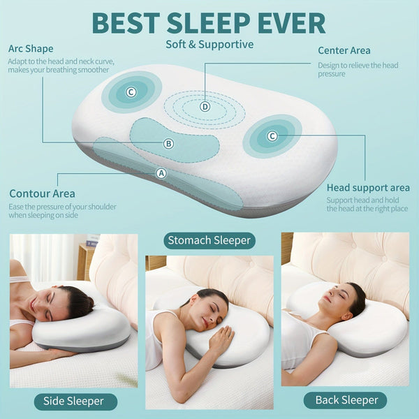 Planet Gates White 1pc Cervical Pillow Neck Pillow For Sleeping, Orthopedic Contour Memory Foam Pillows For Bed With Cooling Pillow Cover