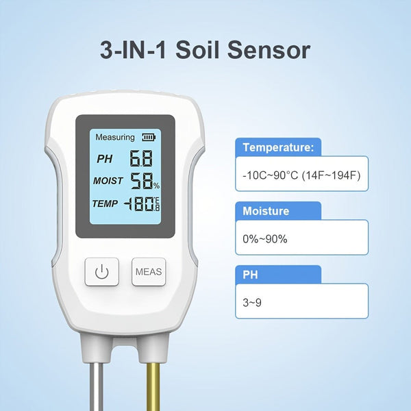 Planet Gates White 1pc, Double Needle PH Humidity, Temperature, High Precision, High Pigment LCD Screen Three-in-one Soil Detector