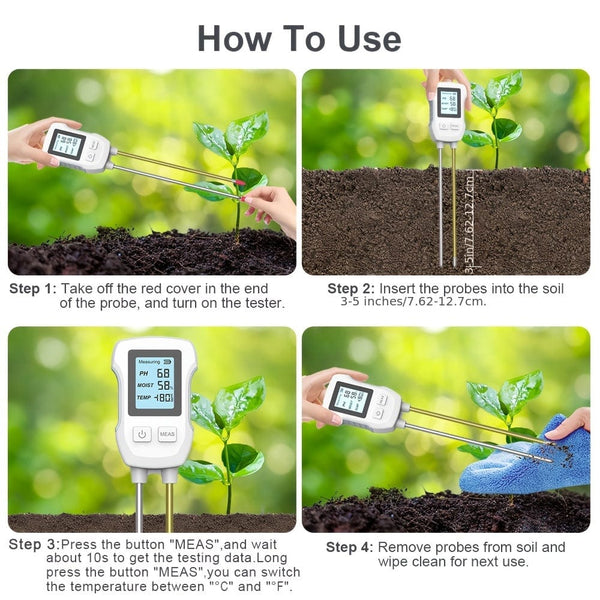 Planet Gates White 1pc, Double Needle PH Humidity, Temperature, High Precision, High Pigment LCD Screen Three-in-one Soil Detector