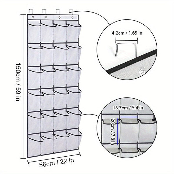 Planet Gates White 1pc Over The Door Shoe Rack With 24 Large Mesh Pockets, Hanging Shoe Organizer For Closet, Hanging Shoe Rack Holder Hanger, Hold Up To 14.97 KG, Home Storage & Organization
