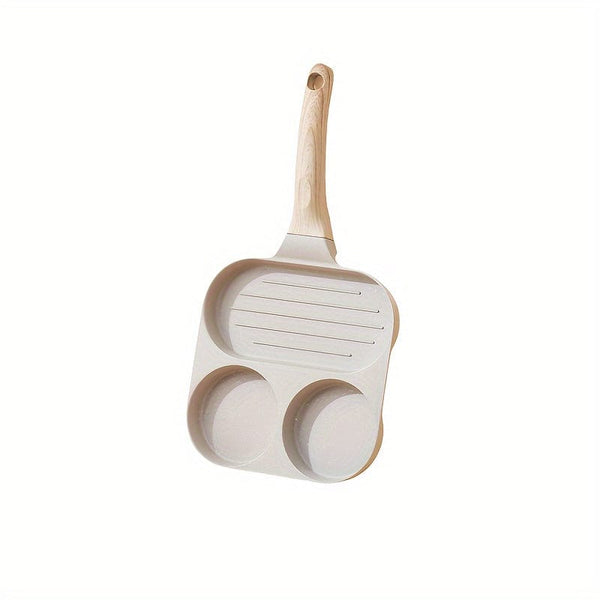 Planet Gates white 1pc Three In One Egg Frying Pan, Non Stick Breakfast Pan, Flat Bottom Egg, Burger Pan, Household Steak Frying Pan, Kitchen Accessories, Kitchen Supplies