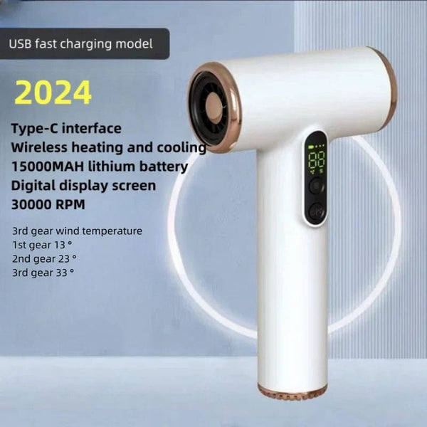 Planet Gates White 2024 Hot Selling Wireless Hair Dryer 30000 Rpm High-Speed Dry Cold Warm Wind Children's Home Dormitory Travel USB Charging Hair