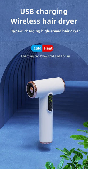 Planet Gates White 2024 Hot Selling Wireless Hair Dryer 30000 Rpm High-Speed Dry Cold Warm Wind Children's Home Dormitory Travel USB Charging Hair
