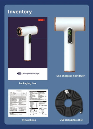 Planet Gates White 2024 Hot Selling Wireless Hair Dryer 30000 Rpm High-Speed Dry Cold Warm Wind Children's Home Dormitory Travel USB Charging Hair