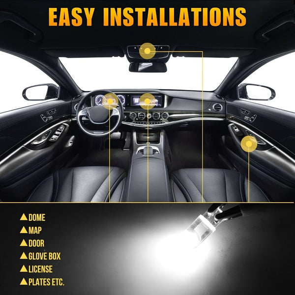 Planet Gates White 20PCS 12V White LED Light T10 194 168 W5W 2825 COB LED License Plate Interior Light Bulbs 6000K Trailer Truck Car Lorry