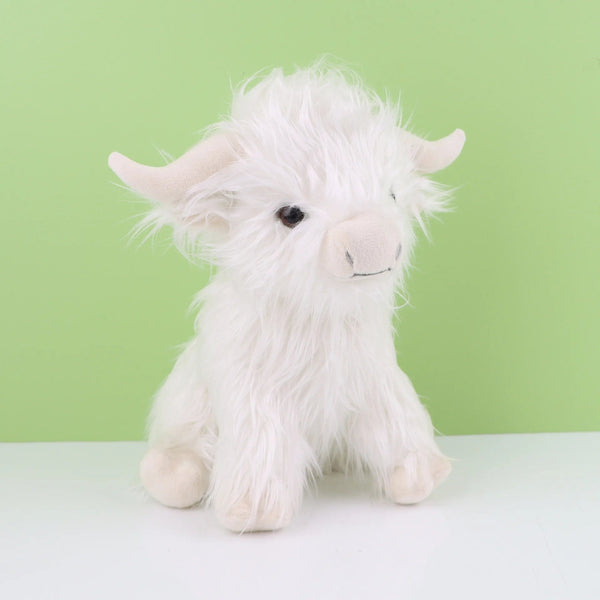 Planet Gates white / 29cm Simulation Highland Cow Plush Animal Doll Soft Stuffed Highland Cow Plush Toy Kawaii Kids Baby Gift Toy Home Room Decor