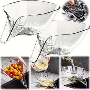 Planet Gates White 2pcs 1/2pcs, Drain Basket, Drainage Basket, Multifunctional Plastic Draining Bowl, Household Kitchen Food Drainer, Vegetable Washing Basin, Fruit Plate, Strainer Basket With Funnel For Vegetables, Pasta.