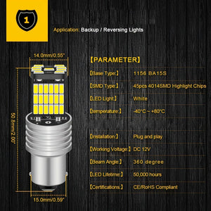 Planet Gates White 2pcs 1156 Ba15s P21w Led Car Lights Reversing Back Up Lamps Daytime Running Lights 6000K White 1200Lm Super Bright Led