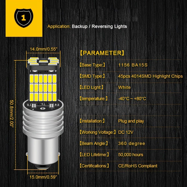 Planet Gates White 2pcs 1156 Ba15s P21w Led Car Lights Reversing Back Up Lamps Daytime Running Lights 6000K White 1200Lm Super Bright Led