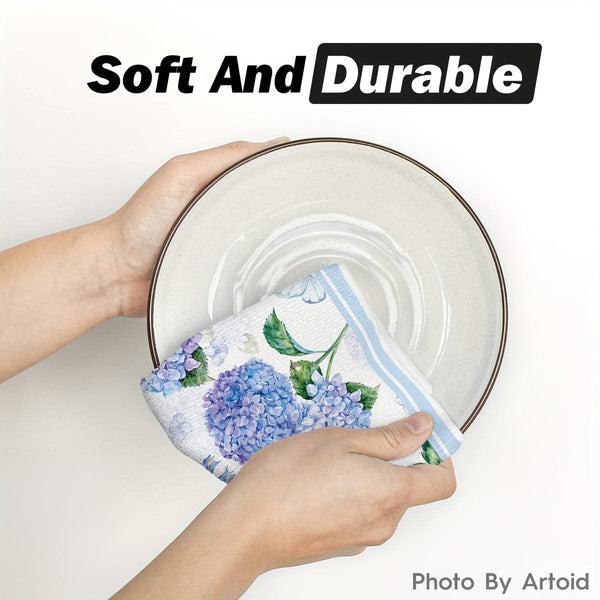 Planet Gates White 2pcs, Hand Towels, Hydrangea Vase Butterfly Pattern Kitchen Towel, Spring Theme Decorative Dishcloth, Seasonal Holiday Tea Towel, Kitchen Supplies, Room Decor