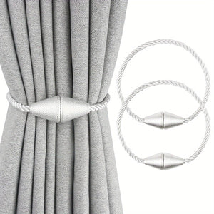 Planet Gates White 2pcs Modern Magnetic Curtain Tiebacks - Handmade Weave Holdbacks for Bedroom and Living Room - Easy to Use and Stylish Home Decor