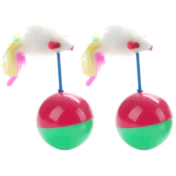 Planet Gates white 2pcs Pet Cat Toys Durable Colorful Feather Mimi Favorite Fur Mouse Tumbler Kitten Cat Toys Play Balls for Catch Cats Supplies 2PCS