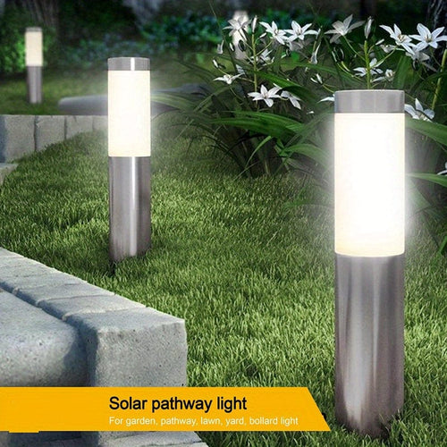 Planet Gates white 2pcs Solar Outdoor LED Light, Modern Cylindrical Stainless Steel Waterproof Solar Outdoor Lawn Patio LED Light Lawn Garden Ground Insert Landscape Light