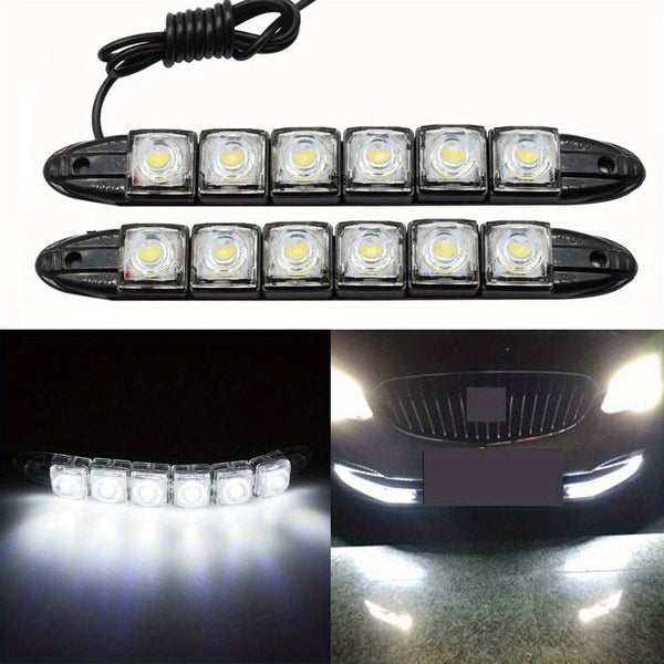 Planet Gates WHITE 2pcs Universal Car Led DRL Daytime Running Light Flexible 6SMD White Ice Blue Waterproof Driving Fog Bulb Car Styling DC 12V