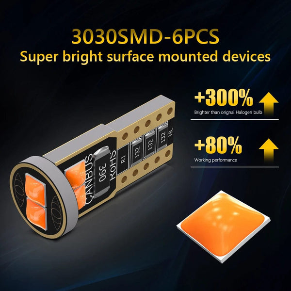 Planet Gates White 2X W5W 194 168 T10 6SMD 3030 Canbus LED Bulbs 12V For Car License Plate Light Interior Dome lights Reading Lamp 6000K White Red