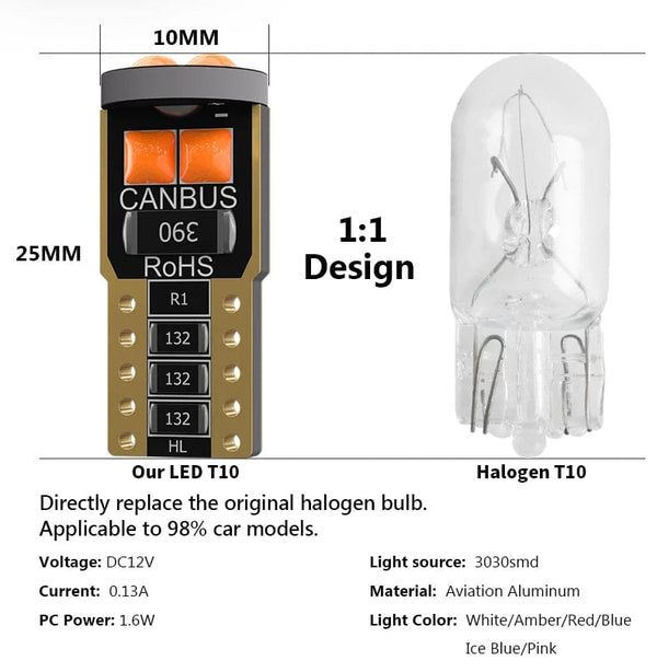 Planet Gates White 2X W5W 194 168 T10 6SMD 3030 Canbus LED Bulbs 12V For Car License Plate Light Interior Dome lights Reading Lamp 6000K White Red