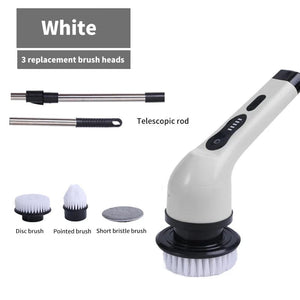 Planet Gates White 3 heads 9-in-1 Electric Cleaning Brush Electric Spin Cleaning Scrubber Electric Cleaning Tools Parlour Kitchen Bathroom Cleaning Gadgets