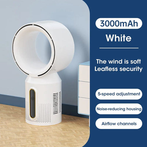 Planet Gates White 3000mAh Desktop Bladeless Electric Fan Table Fan 5 Speed Tower Fan For Baby Cooler Air Conditioner USB Rechargeable Cooler Fan
