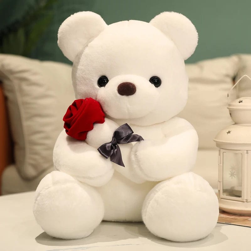 Planet Gates WHITE / 35cm Kawaii Teddy Bear with Roses Plush Toy Soft Bear Stuffed Doll Romantic Gift for Lover Home Decor Valentine's Day Gifts for Girls