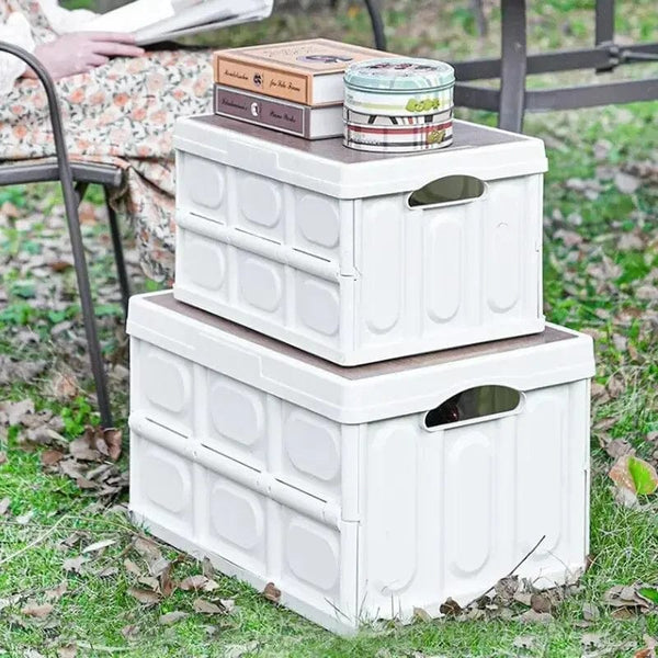 Planet Gates White 35L Outdoor Camping Folding Box With Wooden Lid Car Storage Box Food Organizer Container for Household Large Capacity Storage Box