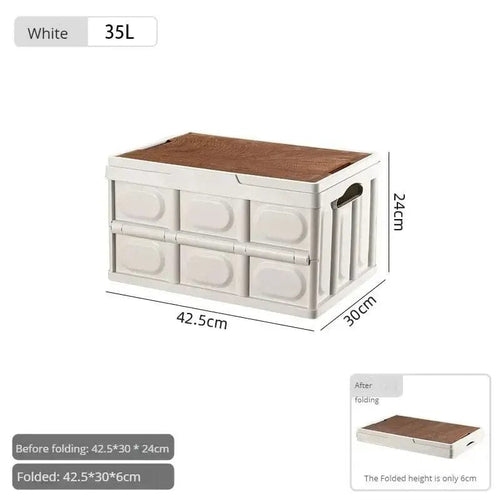Planet Gates White 35L Outdoor Camping Folding Box With Wooden Lid Car Storage Box Food Organizer Container for Household Large Capacity Storage Box