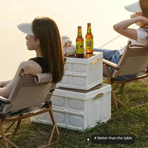 Planet Gates White 35L Outdoor Camping Folding Box With Wooden Lid Car Storage Box Food Organizer Container for Household Large Capacity Storage Box