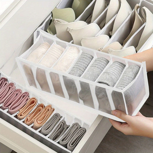 Planet Gates White 3pcs Underwear Storage Boxes, Household Compartment Fabric Clothes Organizer, Drawers Dividers Organizer, Multifunctional Wardrobe Organizer For Panties Socks Bra Storage