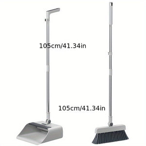 Planet Gates White / 42-inch Extended Section 1 Broom + 1 Dustpan + 1 Floor Brush 3pcs/ Set, Household Broom, Floor Brush And Dustpan Set, Thickened Sweeping Broom, Scrub Brush And Dustpan With Long Handle, Non-stick Hair Floor Cleaning Tool, For Home Office School Dorm, Cleaning Supplies, Cleaning Gadgets