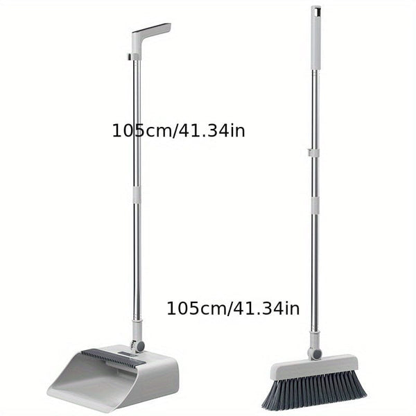 Planet Gates White / 42-inch Extended Section 1 Broom + 1 Dustpan + 1 Floor Brush 3pcs/ Set, Household Broom, Floor Brush And Dustpan Set, Thickened Sweeping Broom, Scrub Brush And Dustpan With Long Handle, Non-stick Hair Floor Cleaning Tool, For Home Office School Dorm, Cleaning Supplies, Cleaning Gadgets