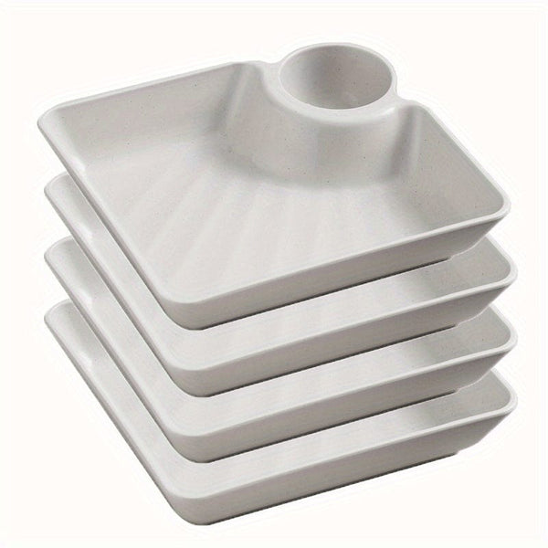 Planet Gates White 4PCS 4pcs Unbreakable Serving Platter Set, Potato Chip Plate, Sturdy Snack Plate, Sushi Plate, 18.54cm X 16.76cm Serving Dishes For Appetizer, Charcuterie, Kitchen Tools, Kitchen Accessories, Kitchen Gadgets