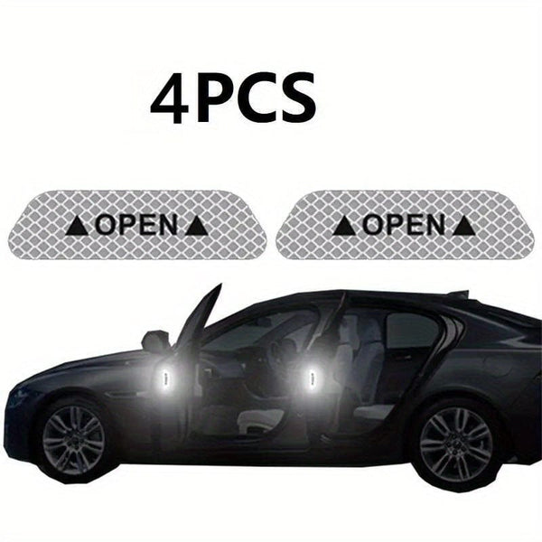 Planet Gates White 4pcs Car Door Reflective Warning Stickers Increase Visibility & Safety With Easy-to-Apply Decals