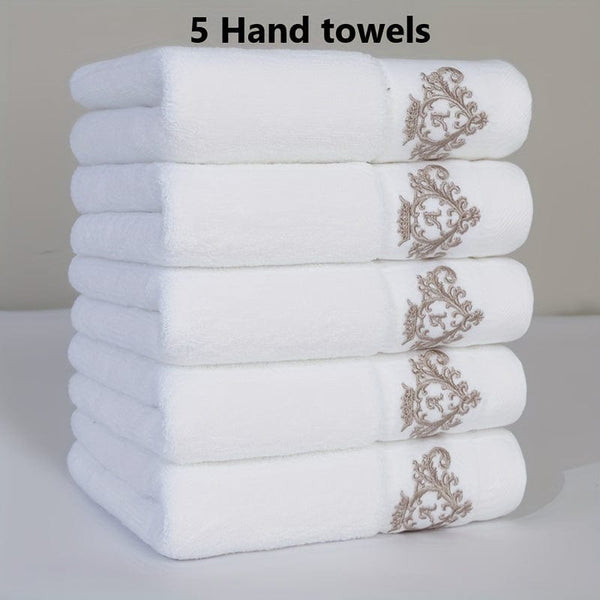 Planet Gates White 5pcs 100% Cotton Thickened Face Towel, Premium Monogrammed Embroidery Hand Towel, Perfect For Men And Women, Bathroom Supplies, Home Supplies