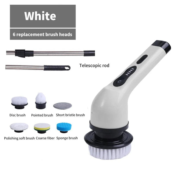 Planet Gates White 6 heads 9-in-1 Electric Cleaning Brush Electric Spin Cleaning Scrubber Electric Cleaning Tools Parlour Kitchen Bathroom Cleaning Gadgets