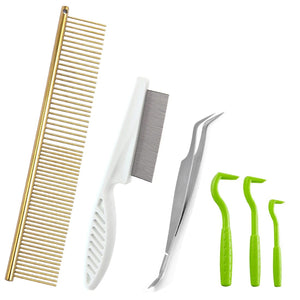 Planet Gates WHITE 6 pieces Pet Tick Removal Tool Kit Pet Hair Comb Dog Louse 2in1 Tweezer Pet Flea Removal comb For Cat and Dog