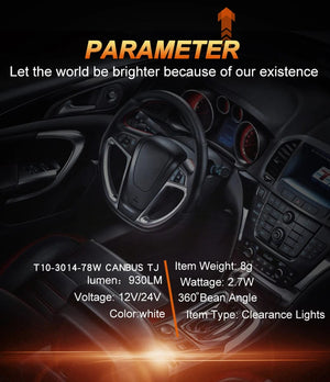 Planet Gates WHITE / 6000K JIACHI 2PCS T10 LED Lamp For Car W5W CANBUS 194 168 5W5 501 Auto Clearance Parking Lights 78Chips Highlight Cool White DC12V-24V