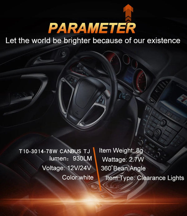 Planet Gates WHITE / 6000K JIACHI 2PCS T10 LED Lamp For Car W5W CANBUS 194 168 5W5 501 Auto Clearance Parking Lights 78Chips Highlight Cool White DC12V-24V