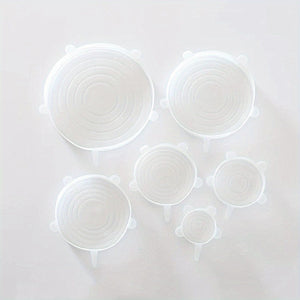 Planet Gates White 6pcs, Reusable Silicone Stretch Lids - Food Grade, 6 Sizes, for Food Containers, Kitchen Gadgets, and Kitchen Accessories