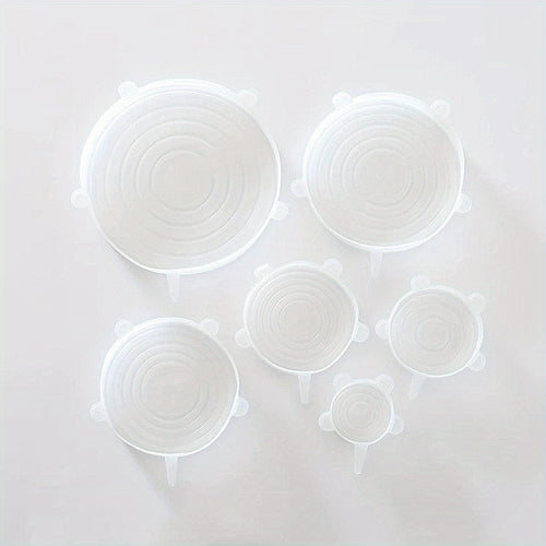Planet Gates White 6pcs, Reusable Silicone Stretch Lids - Food Grade, 6 Sizes, for Food Containers, Kitchen Gadgets, and Kitchen Accessories